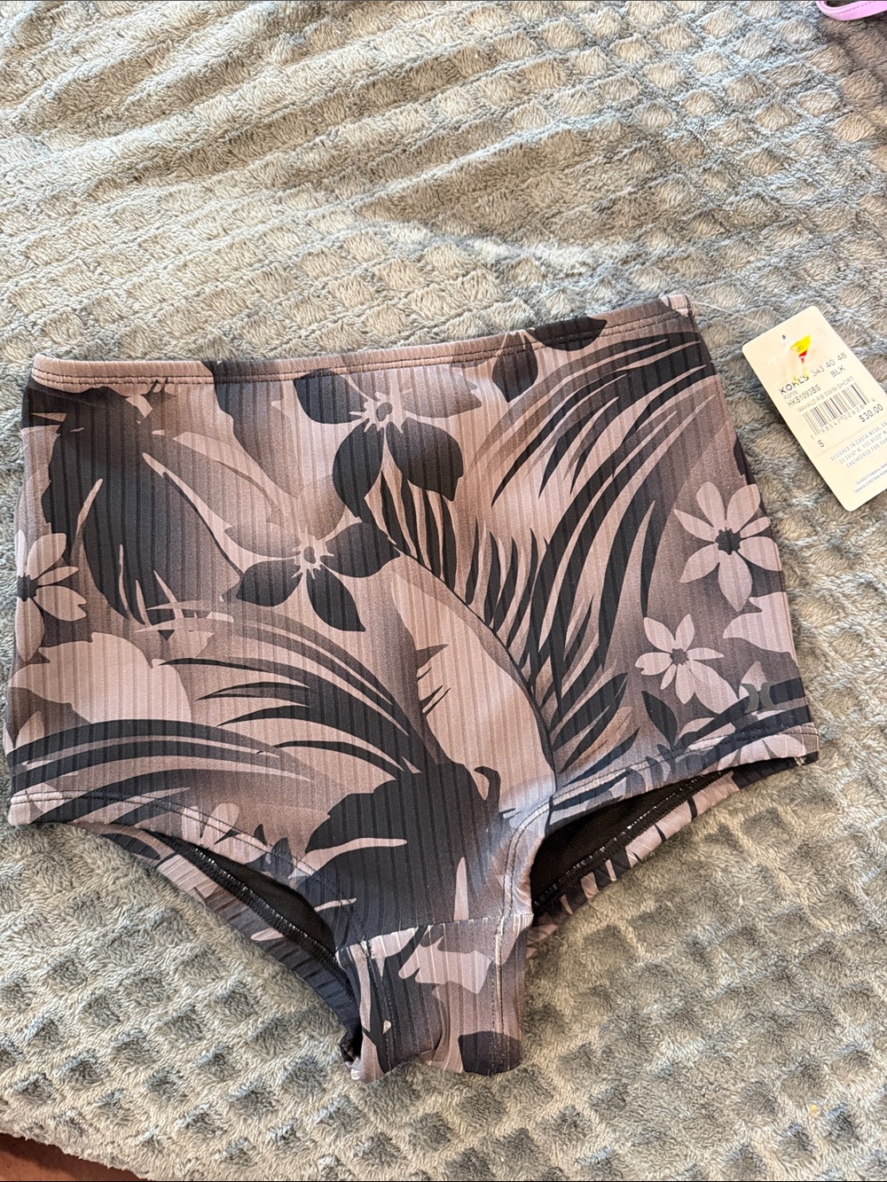 Hurley Women's High-Waist Floral Swim Bottoms in Dusty Rose and Charcoal